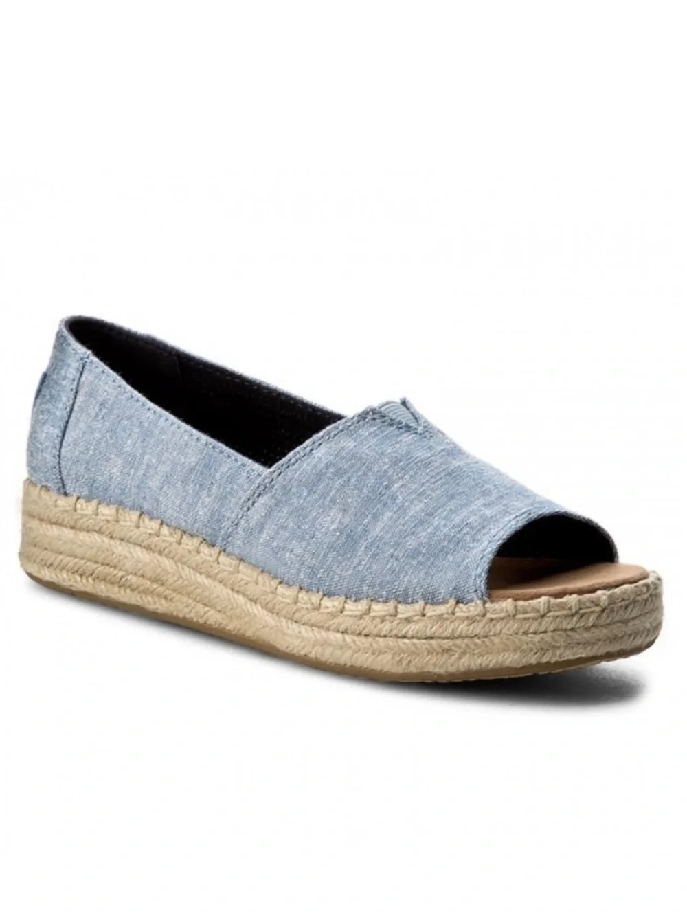 TOMS Blue Chambray Open Toe Platform Alpargatas